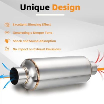 A-KARCK 2.0" Inlet Exhaust Resonator, Muffler Resonator 2.0" Inlet 2.0" Outlet 14'' Overall Length Stainless Steel - size: 2" Inlet/Outlet 13.8" Long - Polished