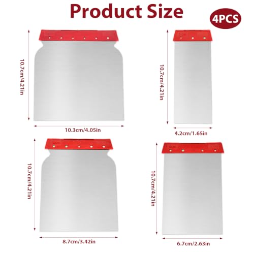 4 Pcs Metal Body Filler Spreader Set, Stainless Steel Putty Knife Kit for Bondo & Glaze, Reusable Auto Body Repair Tools (Red) - color: Red