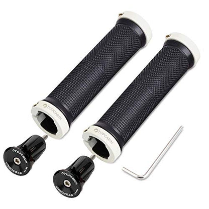 TOPCABIN Double Lock Bicycle Handlebar Grips - Rubber Comfortable BMX Mountain Bike Grips - color: (Aluminum lock plug+Grips) White 1 Pair