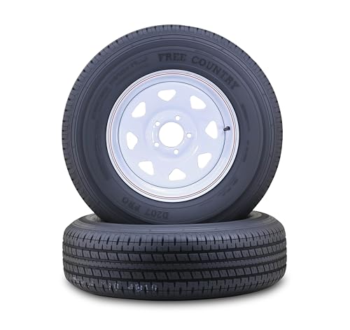 Free Country Trailer Tire Wheel ST205/75R14 8PR 105N 5X4.5 White Spoke Pk2 - size: ST205/75R14 /8PR /5x4.5