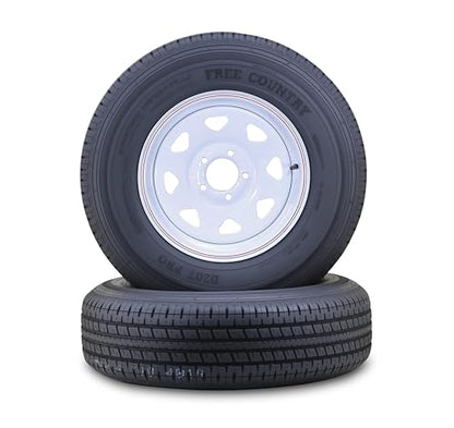 Free Country Trailer Tire Wheel ST205/75R14 8PR 105N 5X4.5 White Spoke Pk2 - size: ST205/75R14 /8PR /5x4.5