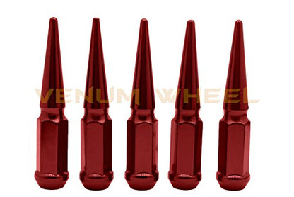 (20) 12x1.5 Red Tall 4.5" Solid Spike Lug Nuts with Locking Socket Key | Fits Ford Lincoln 1991-2011 Ranger Aviator