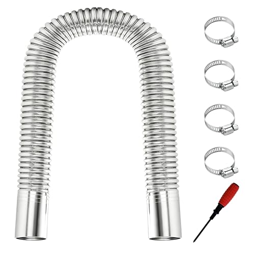23.6" Stainless Steel Exhaust Hose, 1 inch Flexible Exhaust Pipe with 4 Hose Clamps & Screwdriver, Diesel Heater Exhaust Tubing Kit for Parking Air Heater, Generator Fuel Tank Diesel Gas Vent Hose - size: 23.6"
