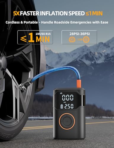 Tire Inflator Portable Air Compressor-150PSI Tire Air Pump, 5X Faster with Digital Gauge, Auto-Off & LED Light, Air Pump for Car Tires, Motorcycle, Bike, Balls & More, Car Gifts for Men Women