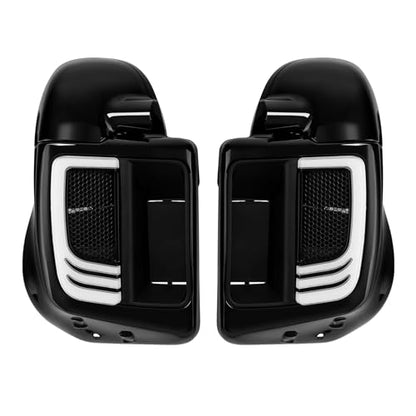 Green-L Lower Vented Fairing with 6.5" Speaker Pods and LED Turn Signals Light Kit Fit for Harley Touring Road King Street Glide Electra Glide Ultra 2014-2024 - color: Gloss Black w/ Speaker Pods