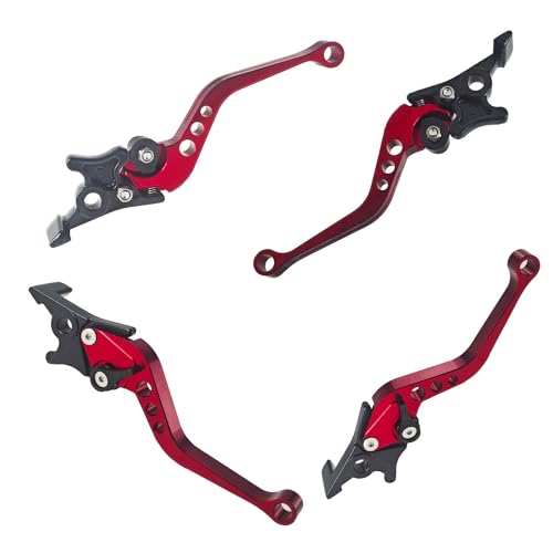 1 Pair Red Motorcycle Brake Clutch Levers, CNC Aluminum Alloy Handle Set for Scooter Motorbike, Adjustable Replacement Parts - color: Red