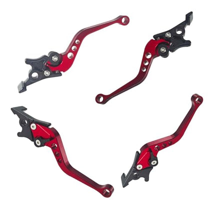 1 Pair Red Motorcycle Brake Clutch Levers, CNC Aluminum Alloy Handle Set for Scooter Motorbike, Adjustable Replacement Parts - color: Red