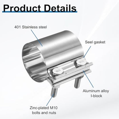 HARFINGTON Exhaust Clamp 2.76" Stainless Steel Lap Joint Band Clamp Exhaust Pipes Connection with M10x55 Screws for Car Muffler Elbow Pipes - size: 2.76 inch