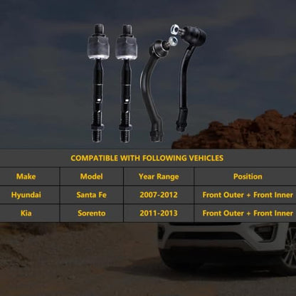 Outer Inner Tie Rod for Kia Sorento 2011-2013, for Hyundai Santa Fe 2007-12 - size: EV800231 ES800035 ES800055