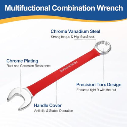 HARFINGTON 2Pcs Metric Combination Wrench 32mm 12-Point Box & Open End CR-V - size: 32mm