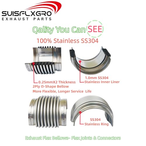 2.25" ID Exhaust Flex Bellows, 100% StainlessSS304, 2.5" LONG Flex Joints & Connectors (1PC) - size: 2.25 inch