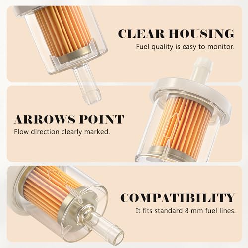BlingKingdom 2PCS Inline Fuel Filter, Fit for 8 mm Fuel Lines, Lawn Mowers