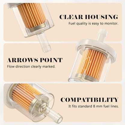 BlingKingdom 2PCS Inline Fuel Filter, Fit for 8 mm Fuel Lines, Lawn Mowers