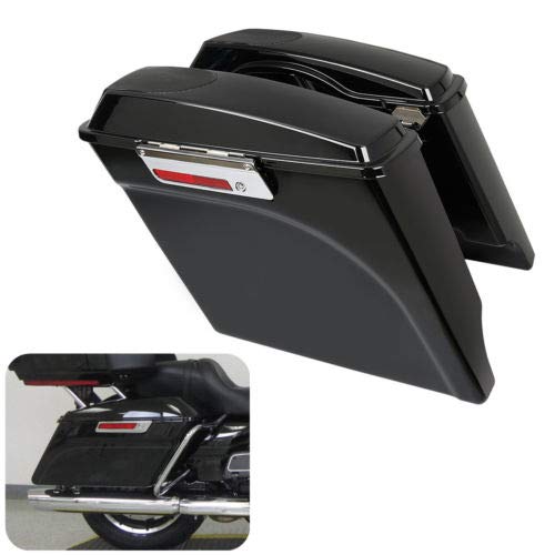 TCMT 5" Stretched Saddlebag W/ 5x7 Speaker Lids Fits For Harley Touring Models CVO Road Glide Road King Street Glide Electra Glide Ultra Classic 1994-2013 - color: Vivid Black Chrome Latches(5x7 Speaker Lid)