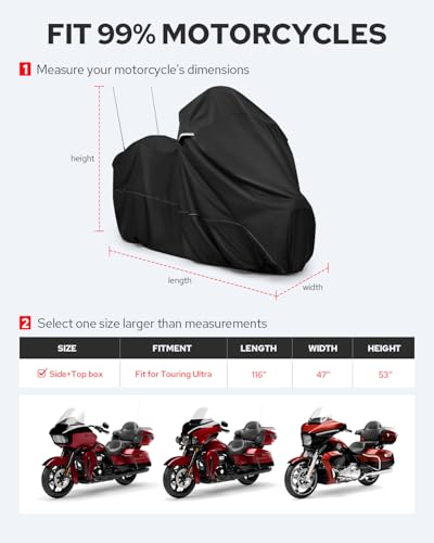 Benlari Motorcycle Cover with Side Top Box Compatible with Harley Davidson Touring Ultra Limited Street Glide Road Glide Electra Glide, Waterproof Motorcycle Cover Outdoor Storage All Weather