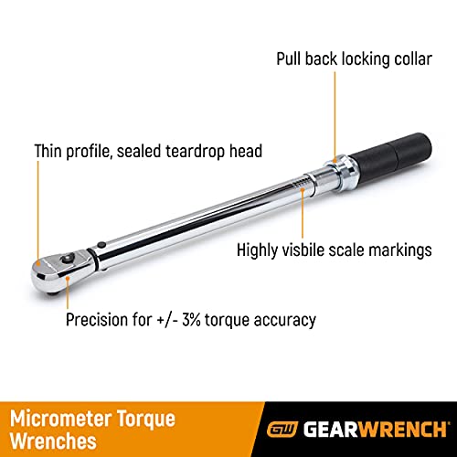 GEARWRENCH 3/8" Drive Micrometer Torque Wrench 10-100 ft/lbs | 85062M - style: 10-100 ft/lbs.