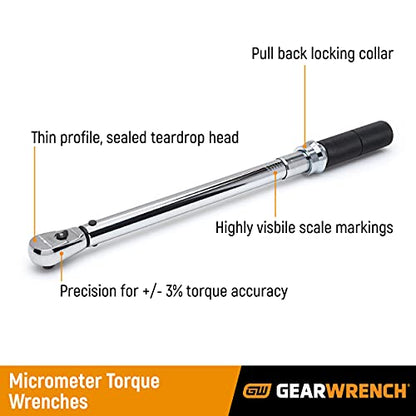GEARWRENCH 3/8" Drive Micrometer Torque Wrench 10-100 ft/lbs | 85062M - style: 10-100 ft/lbs.