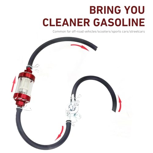 WZP Car Fuel Filter, Detachable Washable Alloy Filter Oil Cup, Transparent Tempered Glass Visible Oil Level Vehicle Inline Fuel Filters, Universal for Truck Motorcycle SUV (Red)