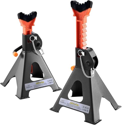 3.0 Ton Jack Stand (6000 lbs Capacity) with Double Lock and Rubber Cap to Lift Car SUV Truck MPV RV, Self-Locking Ratcheting Heavy Duty Big Floor Jack Stands for Vehicles (Set of 2)