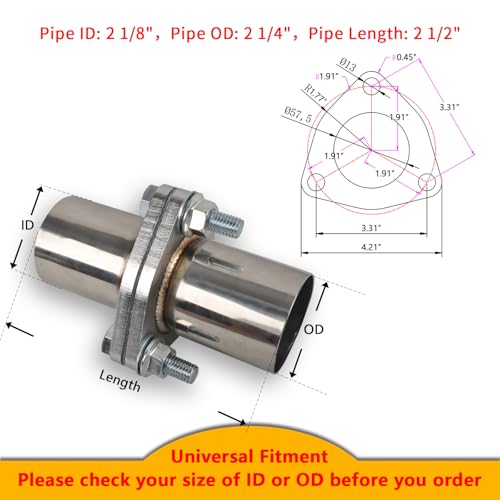 Exhaust Flange Bolts Quick Fix Repair Pipe Kit w/Gasket & Hardware, 2.25'' Inch OD 3 Bolts T304 Stainless Steel Universal Flange Replacement Kit - size: 2.25"OD-3 Bolts