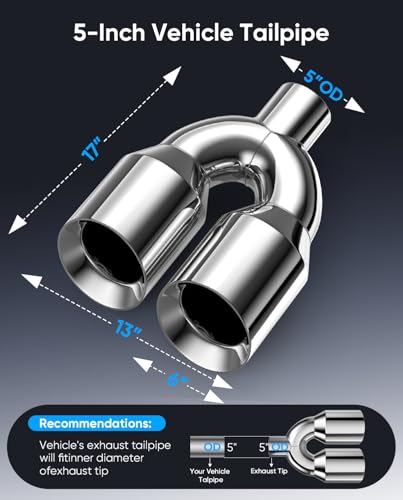 5 inch dual exhaust tip,5Inch Inlet 6inch outlet 17" Long Tail Pipe - size: 5TO6