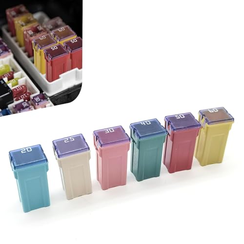 6 PCS Car Fuse Combination Set, 20A 25A 30A 40A 50A 60A Fuses Automotive Kit, 1.06" x 0.47" x 0.39" Square Blade Fuse Replacement, Universal for Cars (Multicolored)