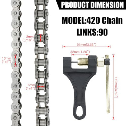 YOXUFA 40 Tooth Sprocket 420 Chain with Rear Drive Chain 90 Links Replacement for Coleman Mini Bike CT200U BT200X CT200U-EX Baja Warrior TrailMaster MB200 Axis M200 Predator 212 196cc 200cc 6.5hp Part