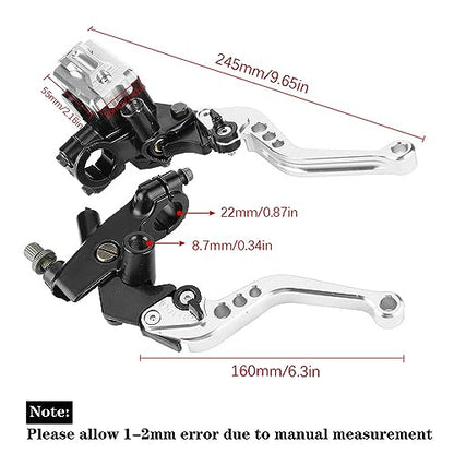 PACEWALKER Universal Motorcycle 7/8" 22mm Handlebar Brake Master Cylinder Clutch Lever Left & Right Set for Honda Kawasaki Suzuki Yamaha(Silver) - color: Silver