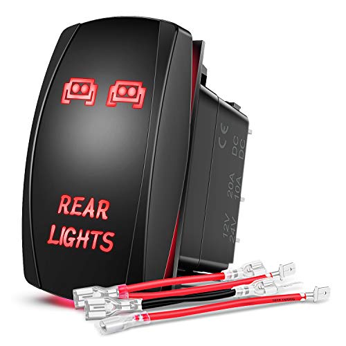 Nilight 5Pin Rear Lights Rocker Switch Laser Etched Toggle SPST Red - color: Red, size: REAR LIGHTS