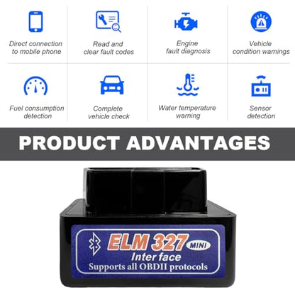 KVAEY OBDII Car Auto Diagnostic Scanner, ELM327 Automotive Bluetooth Scan Tool and Code Reader, Professional Car Bluetooth Engine Fault Code Reader, Universal Car Accessories (Black & Blue) - color: Black & Blue, size: 1 PCS