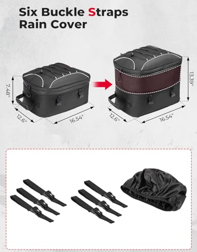 KEMIMOTO Motorcycle Tail Bag, Dual Use Motorcycle Rear Seat Bag with Waterproof Rain Cover, 25L-45L Expandable Motorbike Helmet Bag Luggage Storage Backpack - size: 25L-45L
