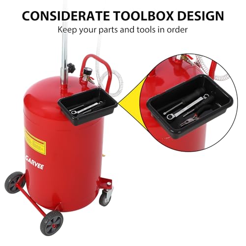 Garvee 20 Gallon Waste Oil Drain Tank, Portable Oil Drain Container, Air Operated Drainer, Fluid Fuel Transfer Drainage, Adjustable Funnel Height with Wheel &15'' Premium Bowl and a Toolbox - size: 20 Gallon- Red