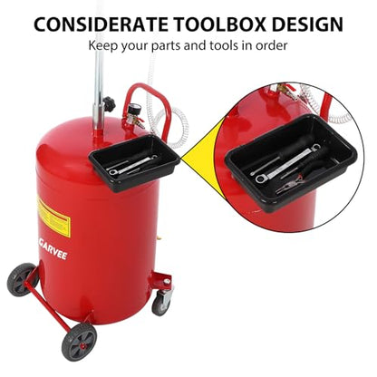 Garvee 20 Gallon Waste Oil Drain Tank, Portable Oil Drain Container, Air Operated Drainer, Fluid Fuel Transfer Drainage, Adjustable Funnel Height with Wheel &15'' Premium Bowl and a Toolbox - size: 20 Gallon- Red