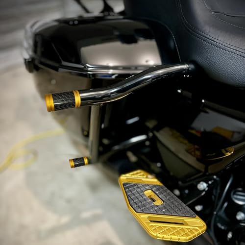 Motorcycle front and rear crash bar decorative wheels, engine crash bar sliders, and saddlebag crash bar decorative covers, CNC machined with embedded carbon fiber accents (gold) - color: gold