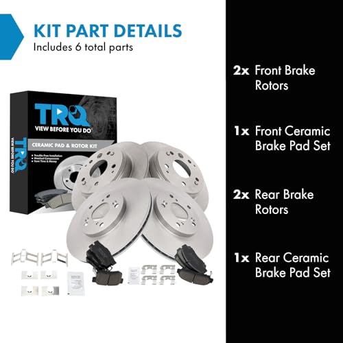 TRQ Front and Rear Brake Pad and Rotor Set Ceramic Vented Solid Rotors - style: BKA11749