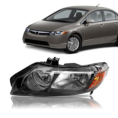 PartsFlow Halogen Headlight Chrome Housing Clear Lens Headlamp Left Drive Side Without Bulb For 2006 2007 2008 2009 2010 2011 Honda Civic 33151SNAA02 - color: Left