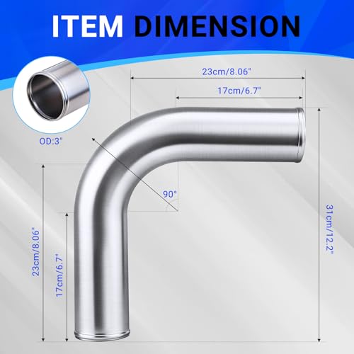 Intercooler Pipe OD 3"/76mm 90 Degree Elbow Aluminum Alloy Tube Bend Intake Tube- Pack of 1 - size: 3''
