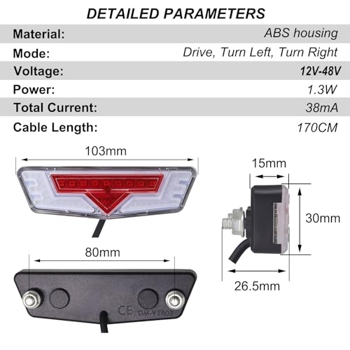 EBike Turn Signals Light Kit, Front Headlight 400 Lumens, Rear Taillight 80mm Hole Spacing (Mounting Bracket to Fit 50mm Rack Holes), Handlebar Control Switch, for E-Bike and Electric Scooter 12V-48V