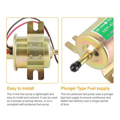Electric Fuel Pump 2.5-4psi HEP-02A 6pcs Low Pressure 12V Gas Diesel Compatible with Motorcycle Carburetor ATV Trucks Boats For Gasoline or Diesel Engine