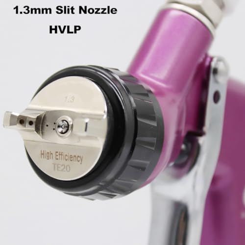 1.3mm Slit Nozzle HVLP Air Spray Gun for Varnish Painting with Paint Gun Light （3 Light Color Modes） for Varnish, Topcoat，Primer Spraying - style: Purple