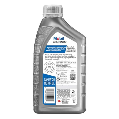 Mobil Full Synthetic Motor Oil 0W-20, 1 Quart