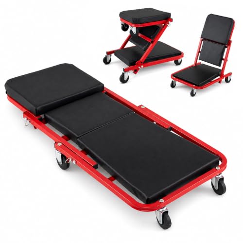 Goplus 36" 3-in-1 Folding Mechanic Creeper, Lay Down or Sit - color: Red+Black, size: 36"