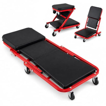Goplus 36" 3-in-1 Folding Mechanic Creeper, Lay Down or Sit - color: Red+Black, size: 36"