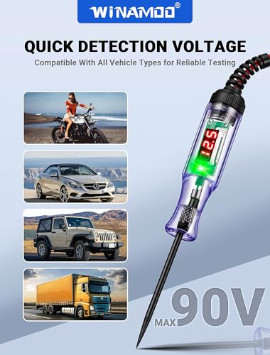 WINAMOO Test Light Automotive 5-90V Digital LED Circuit Tester with Voltage Display, Auto Bidirectional Voltage Tester, Electric Test Pen with Extended Spring Wire & Probe for Car RV Fuse Checker