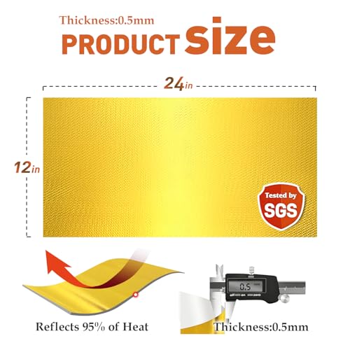 Adhesive Heat Shield Wrap for Automotive, 24 x 12 in, Gold - color: Gold, size: 24x12 Inch