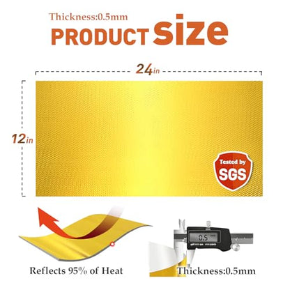 Adhesive Heat Shield Wrap for Automotive, 24 x 12 in, Gold - color: Gold, size: 24x12 Inch