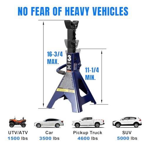 TCE 3 Ton (6,600 LBs) Jack Stands, with Adjustable Lock Car Jack Stand, Fit for Vehicle, Blue, 1 Pair - style: 3 ton basic