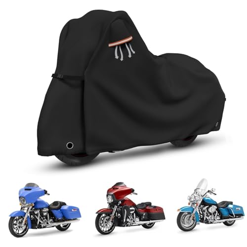 STARTWO Motorcycle Covers with Side Box Waterproof Outdoor for Harley Davidson Touring Models Road King,Road Glide,Street Glide,Heritage Classic,Electra Glide, and Most Motorcycles 98"x43"x55" Black - size: 3XL