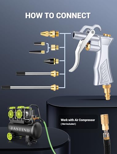 JASTIND Industrial Air Blow Gun with Brass Adjustable Air Flow Nozzle Kit