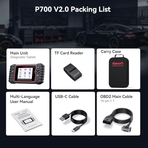iCarsoft P700 V2.0 Diagnostic Scanner for Porsche from 1996 to 2025 9 Essential Services Full System Diagnosis Scan OBD2 Code Reader Battery/O2 Sensor/EVAP Test AutoVIN Lifetime Free Software Update - style: P700 V2.0 for Porsche